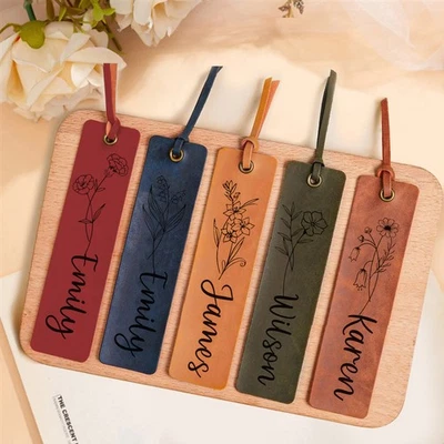 HOWSON LONDON Personalised PU Bookmark with Birth Month Flower Page Marker Gift for Book Lover
