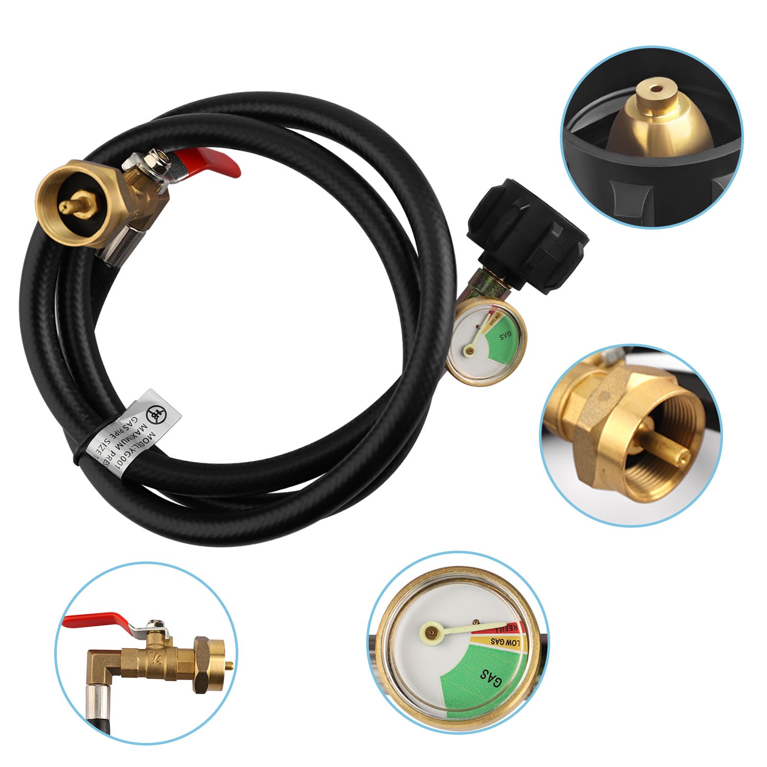 1LB To 20LB Propane Refill Adapter Extension Hose With Gauge On-Off Control 40''