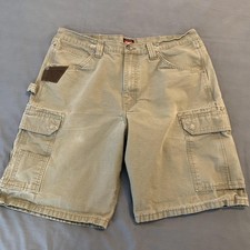 Wrangler Cargo Shorts Mens 38 Beige 100 Cotton Workwear Utility Pockets Canvas
