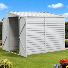 Metal Storage Shed Steel Garden Shed with Lockable Doors for Backyard White