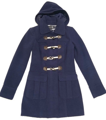 NWOT Forever 21 Navy Blue Hooded Duffle Coat Toggle Button Peacoat Outerwear S
