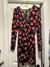 Scoop Red Floral Dress With Ruffles Skirt