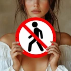 1pc Vintage No Walking Sign, Tin Metal Signs Iron Round 2D Door Mount, Entryway