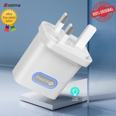 SOLMA UK Mains 3 Pin Plug Adapter Wall Charger 1/2/3-Port Dual USB For Phones Tablets