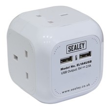 Image of Sealey Mains Extension Lead Cable Cube 1.4mtr 4 Gang Plus 2 x USB Sockets