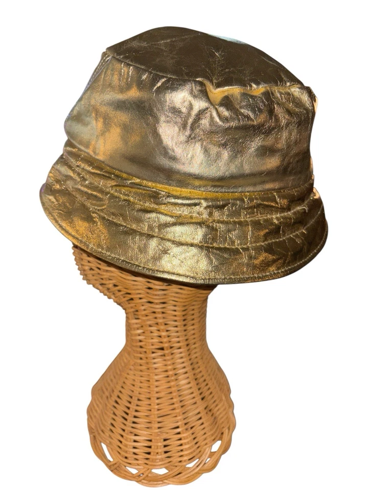 Metallic Gold Leather Made In USA Bucket Hat Women’s - Image 3 of 4