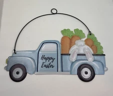 HAPPY EASTER Bunny Carrot Metal Truck Blue