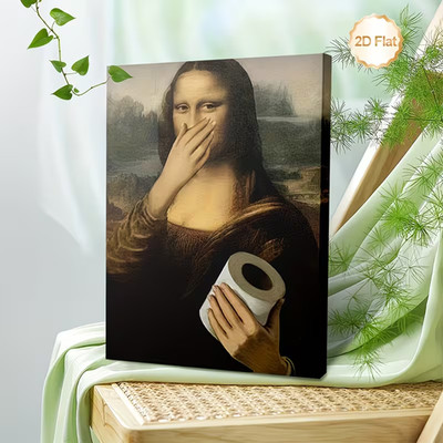 Leinwanddruck  gerahmt Mona Lisa Toilette Wandbild Wanddekoration Deko Bild