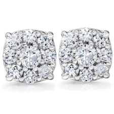 1 Ct TW Halo Round Cut Real Diamond Studs 14K White Gold