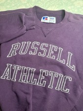 Vintage 90s Russell Athletic Crewneck Sweatshirt Pullover Spellout M Purple