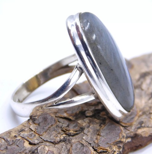 Natural Labradorite Cab Gemstone Ring 925 Sterling Silver Jewelry Handmade Ring - Picture 2 of 4