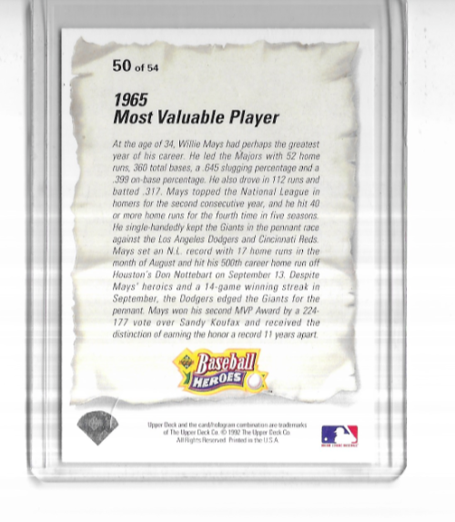 1993 Upper Deck Baseball Heroes #50 Most Valuable Player | eBay