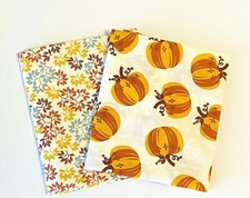 2 Fat Quarters Thanksgiving Fall Leaves Pumpkins Halloween Cotton Quilt Fabric