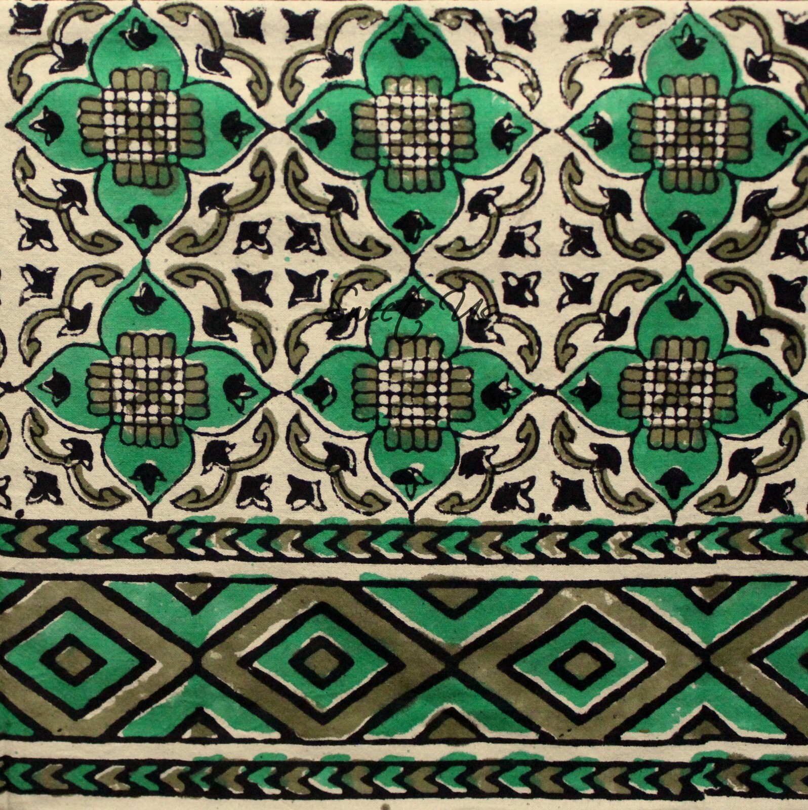 Block Print Cotton VEGGIE DYE Geometric Tablecloth Rectangle Green