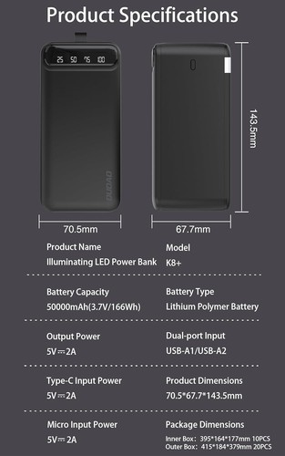 Caricatore Rapido Power Bank Torcia Elettrica, 50.000mAh per iPhone, iPad 22.5W -50k mAh - Foto 10 di 16