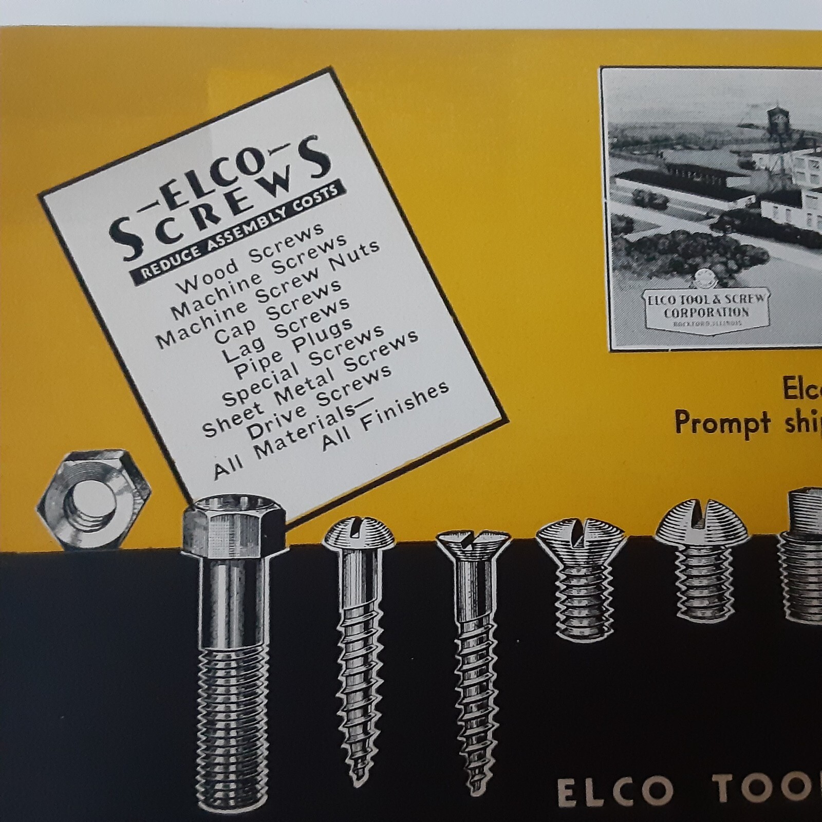 1940s ELCO Tool and Screw Corporation 8" Inch Ink Blotter Rockford