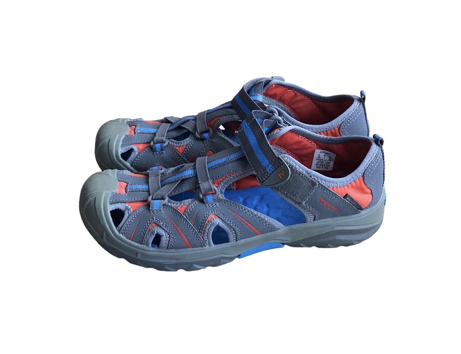 Scarpe da trekking Merrell Hidro unisex taglia 7M blu grigio arancione in pelle impermeabili