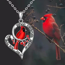 When Cardinal Appear Classic Red Bird Heart Shape Engraved Necklace Pendant Gift