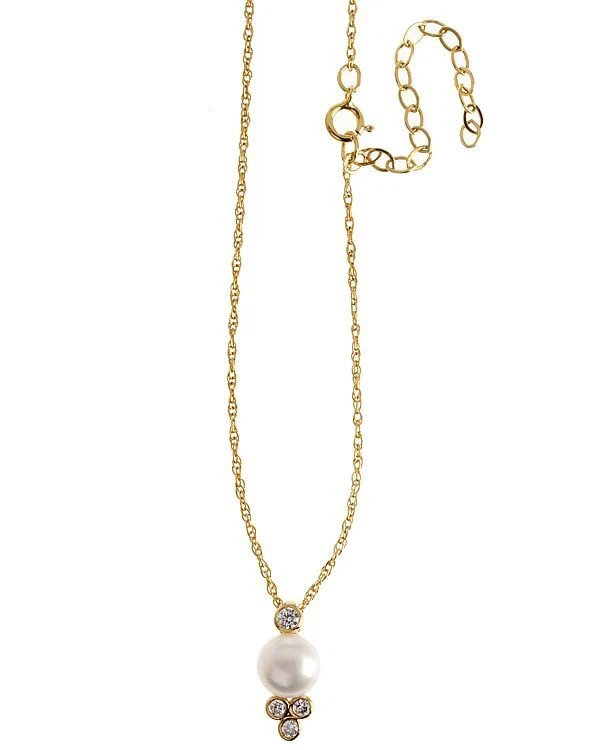 Schmuck Set: Halskette Anhänger Silber 925 vergoldet SWZ-Perle 8mm Zirkonia X93 - Bild 1 von 1