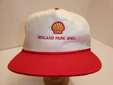 VTG Midland Park Shell Oil Gas Yellow Red Rope Adj Snapback Trucker Hat Lac Cap