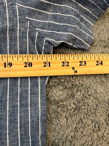 Report Collection Linen Blend Shirt Mens S Blue Striped Preppy Tropical Beach - Picture 4 of 6