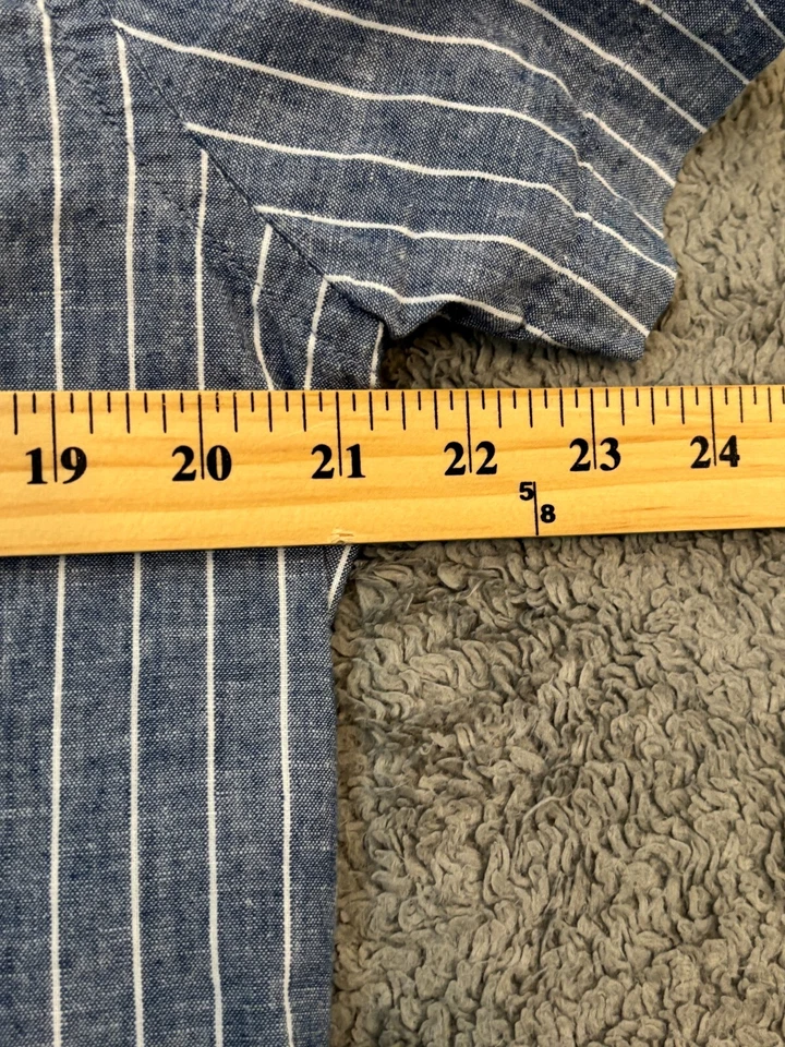 Camisa Report Collection Mezcla de Lino Para Hombre S Azul Rayas Preppy Tropical Playa Foto 4 de 4