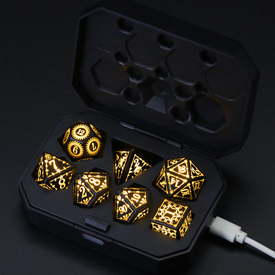 DND LED Dice Rechargeable with Charging Box, 7 PCS Light up Dice for Tabletop Ga