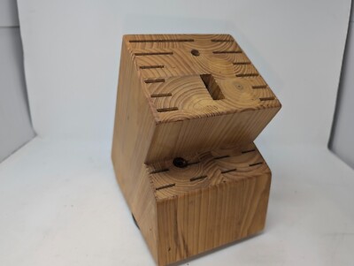 Vintage 22 Slot Wooden Knife Block W/ Rotating Base Unknown Brand