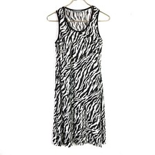 NY Collection Tiered Ruffle Black & White Stretchy Sleeveless Dress Size M