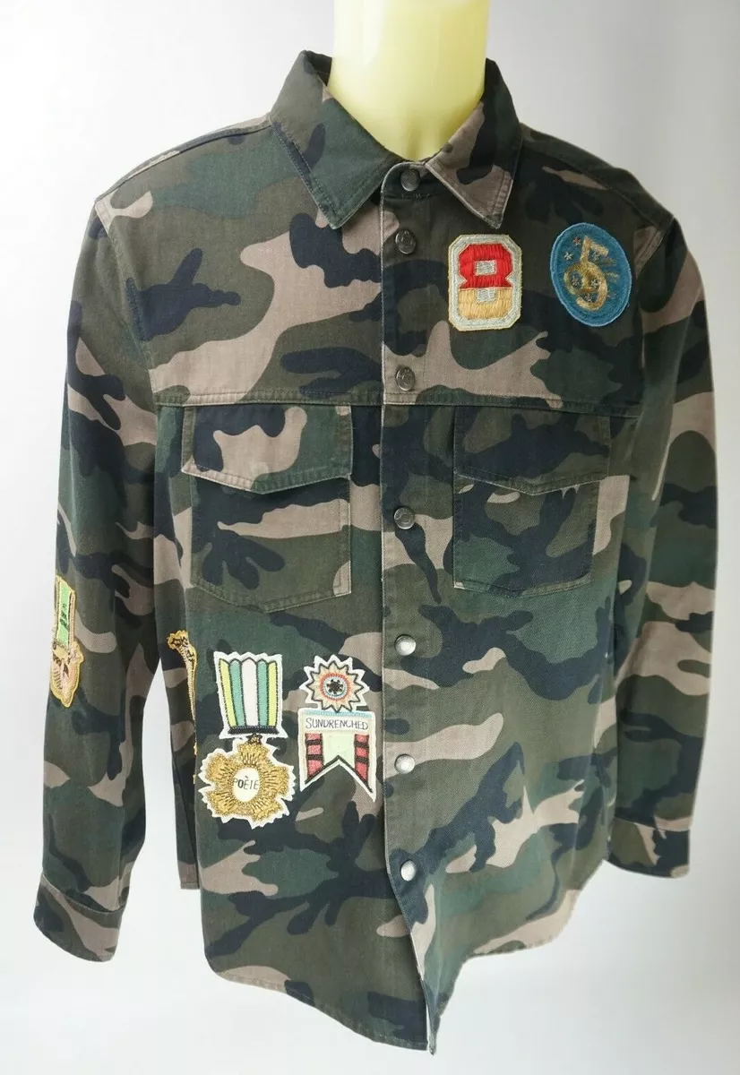 Valentino Men s Camo Patch Button Up Jacket Army Size US 38
