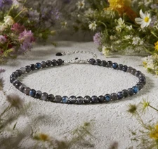 4MM Larvikite Stone Anklet Energy Boho Jewelry Summer Vibe Surfer Women Gifts