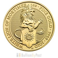 2020 1oz White Lion of Mortimer Gold Coin Queen
