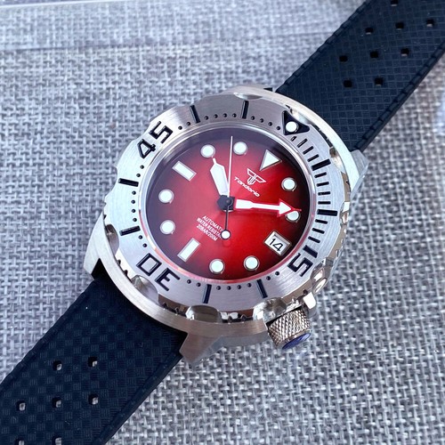 42mm Tandorio Blue Red Dial Monster NH35 date Automatic Mens Watch Steel Strap - Picture 7 of 19