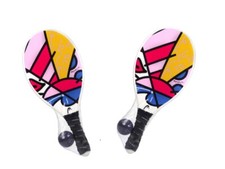 Set of 2 Romero Britto Frescobol Paddles and Balls by HEAD : Sunrise  NEW 