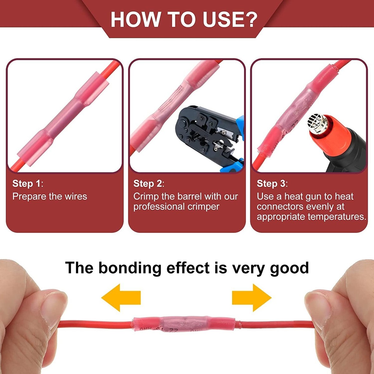 100-Pack Heat Shrink Butt Connectors – Crimp Terminals For 16-22 Gauge Wires