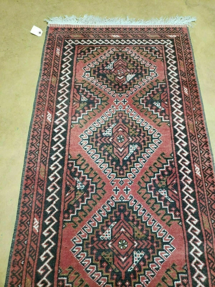 2' 5" X 9' Vintage Handmade Bokhara Red Turkoman Pakistani Wool Runner Rug - Image 3 of 4