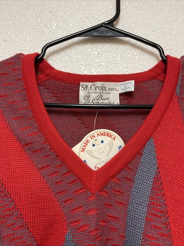 St Croix Knits V Neck Sweater Multicolored 100% Pure Wool Sz L Sold As Is - Picture 5 of 9
