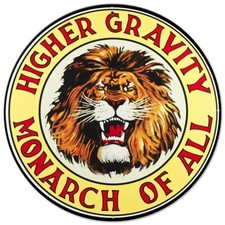 GILMORE LION MONARCH OF ALL 14" ROUND HEAVY DUTY USA MADE METAL GAS ADV SIGN