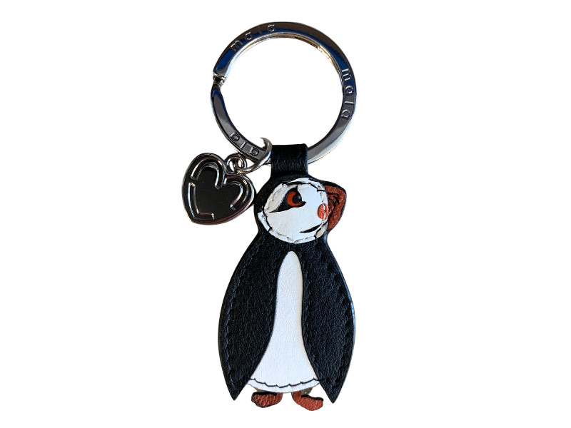 Mala Leather Unisex Black Puffin Leather Keyring In - Image 2