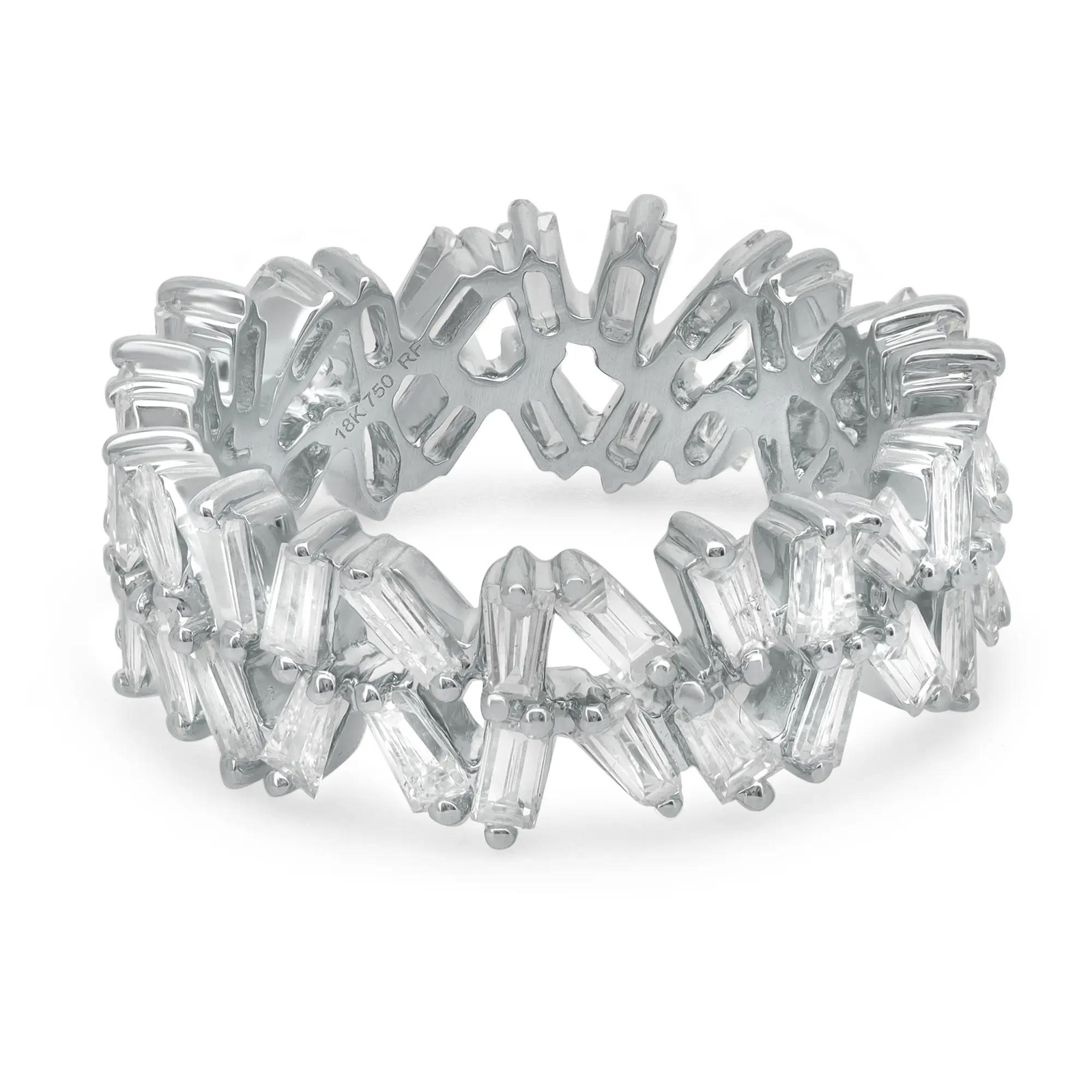 Prong Set Baguette Cut Diamond Band Ring 18K White Gold 2.40Cttw Size 6.5