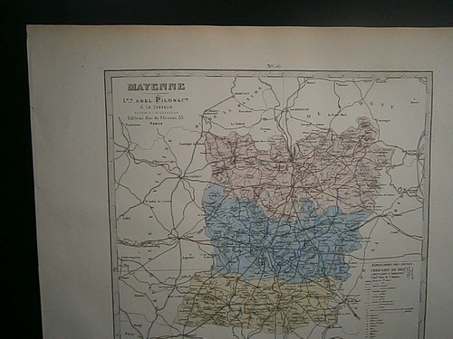 Grande carte 44 cm X 36 cm couleur 1878:  Mayenne - Picture 2 of 3