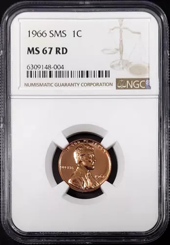 1966 SMS Lincoln Cent graded MS 67 RD by NGC! sku 8-004