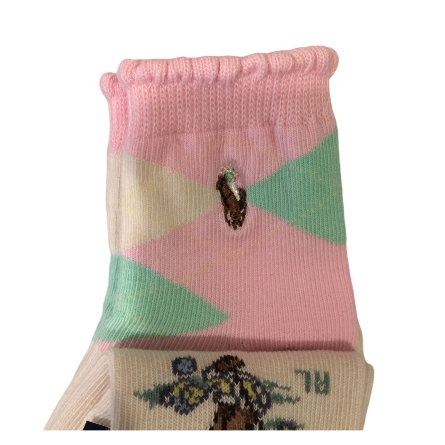 Ralph Lauren Infants 6 12 Months Socks Springtime Bear Pink Lime Pony Pink Logo