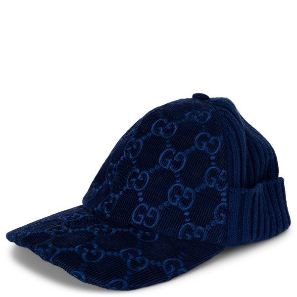 71586 authentische Gucci blaue GG Cord & Strick Baseballmütze Beanie Mütze