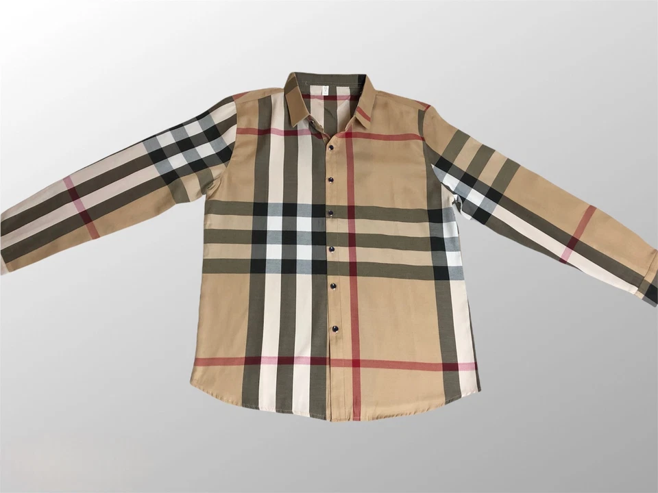 FREE SHIP New Mens Shirt Beige Khaki Black Gray Plaid Button Down Business Top - Image 4 of 4