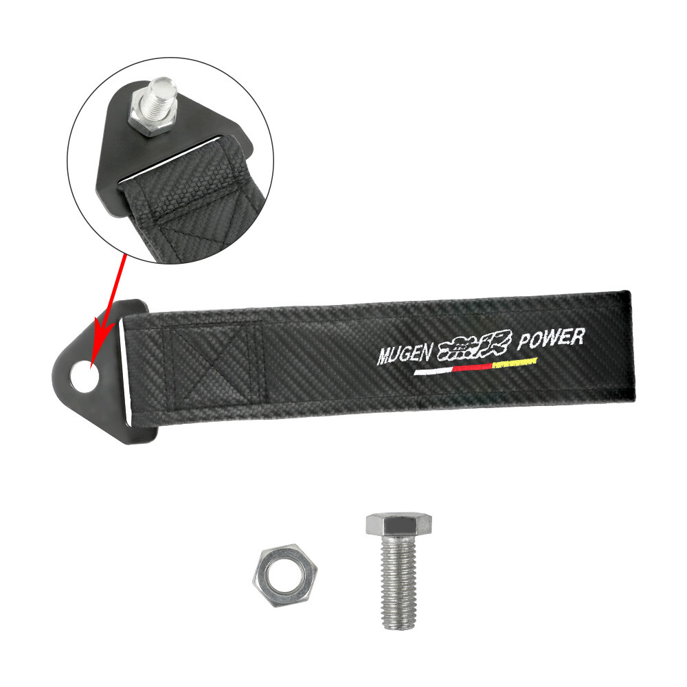 1x JDM MUGEN Carbon Fiber Tow Strap Front & Rear Bumper Towing Hook