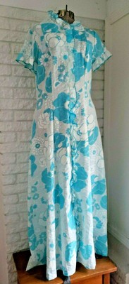 Vintage Loungees House Dress Robe Muumuu Zip Loungewear Ruffle Blue Floral 14 | eBay