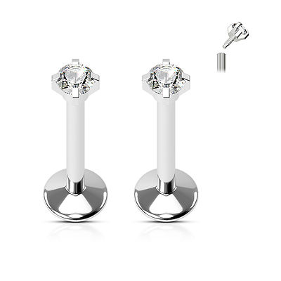 2 Pc Prong Set Gem Top Internally Threaded Labret Stud Tragus Snug Daith16G