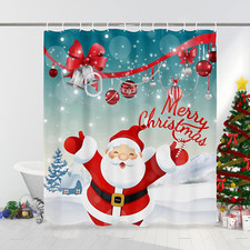 Merry Christmas Shower Curtains for Bathroom, Winter Snowflake Funny Santa