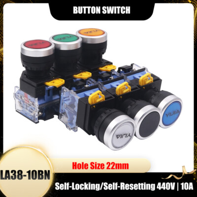 LA38-10BN Round Button Switch Size 22mm Self-Locking/Self-Resetting 440V | 10A